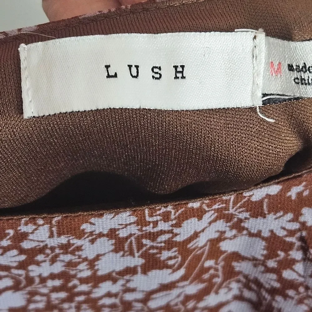 Lulu’s LUSH Always Carefree Rust Brown Floral Print Ruffled Mini Skirt Size Med